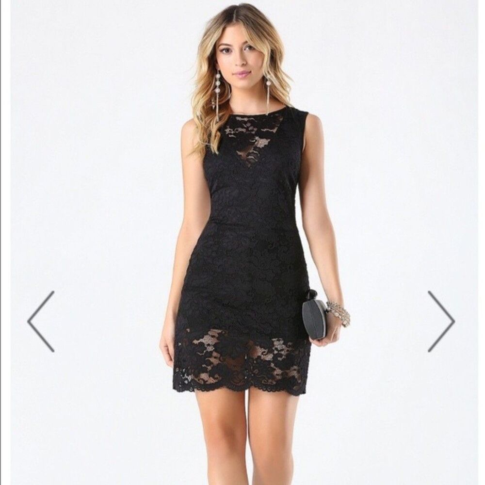 Y2K bebe black lace overlay open back cocktail dress w/shorts lining M Coquette